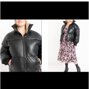 Eloquii Brown Puffer Faux Leather Jacket